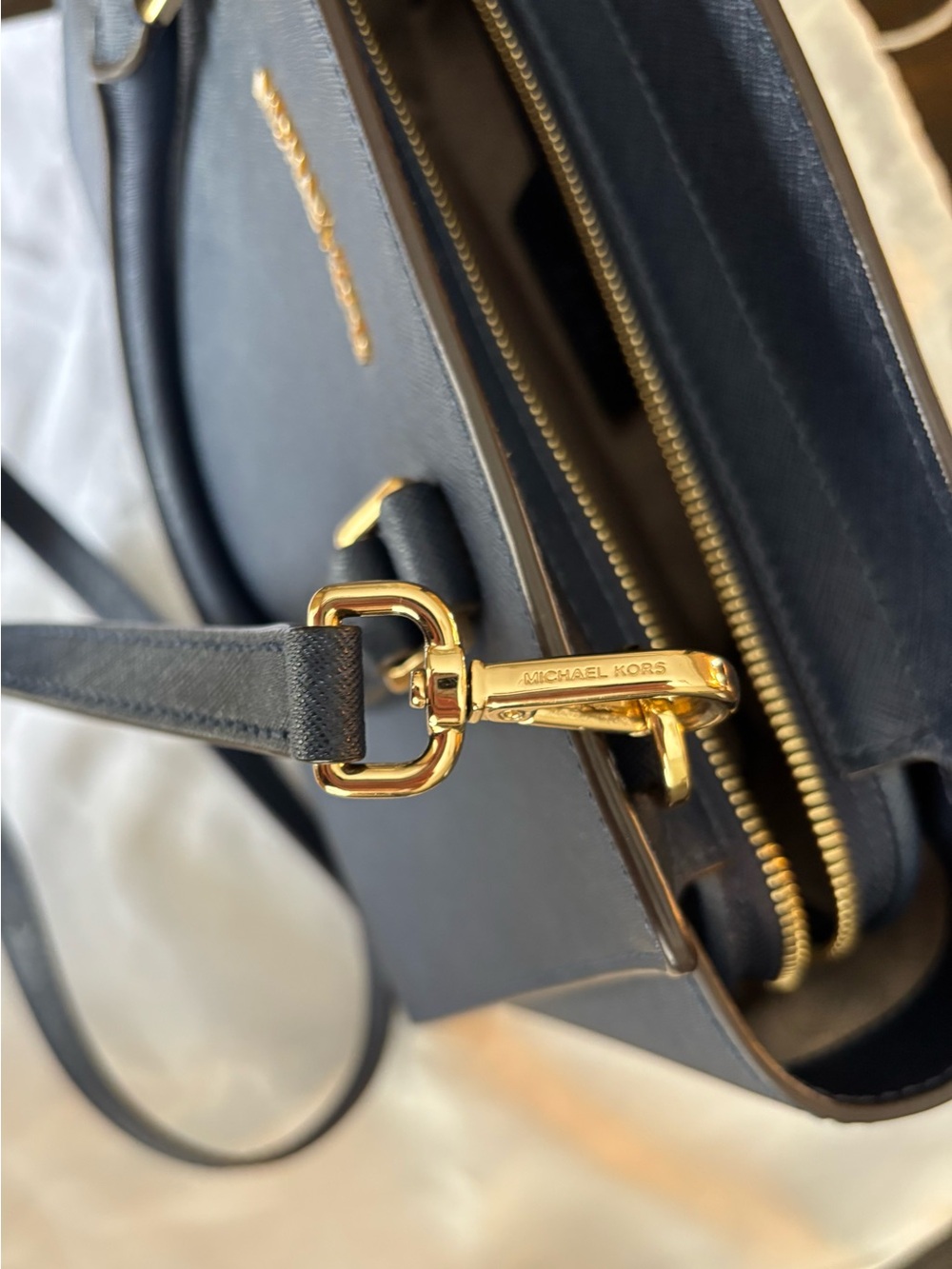 Michael Kors Navy Saffiano Satchel with Gold Hardware - Picture 6 of 6